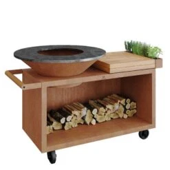 Brasero Barbecue Island Corten 100 PRO Bois De Teck Ofyr | Le Repaire Du Chef