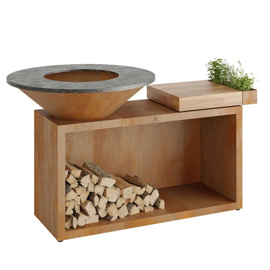 Brasero Plancha Island Corten 100 Bois De Teck Ofyr | Le Repaire Du Chef
